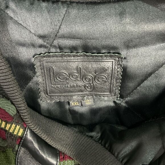 Vintage Ledge New York Milano Leather Knit Pullover Bomber Jacket Size XXL Green - Picture 7 of 12